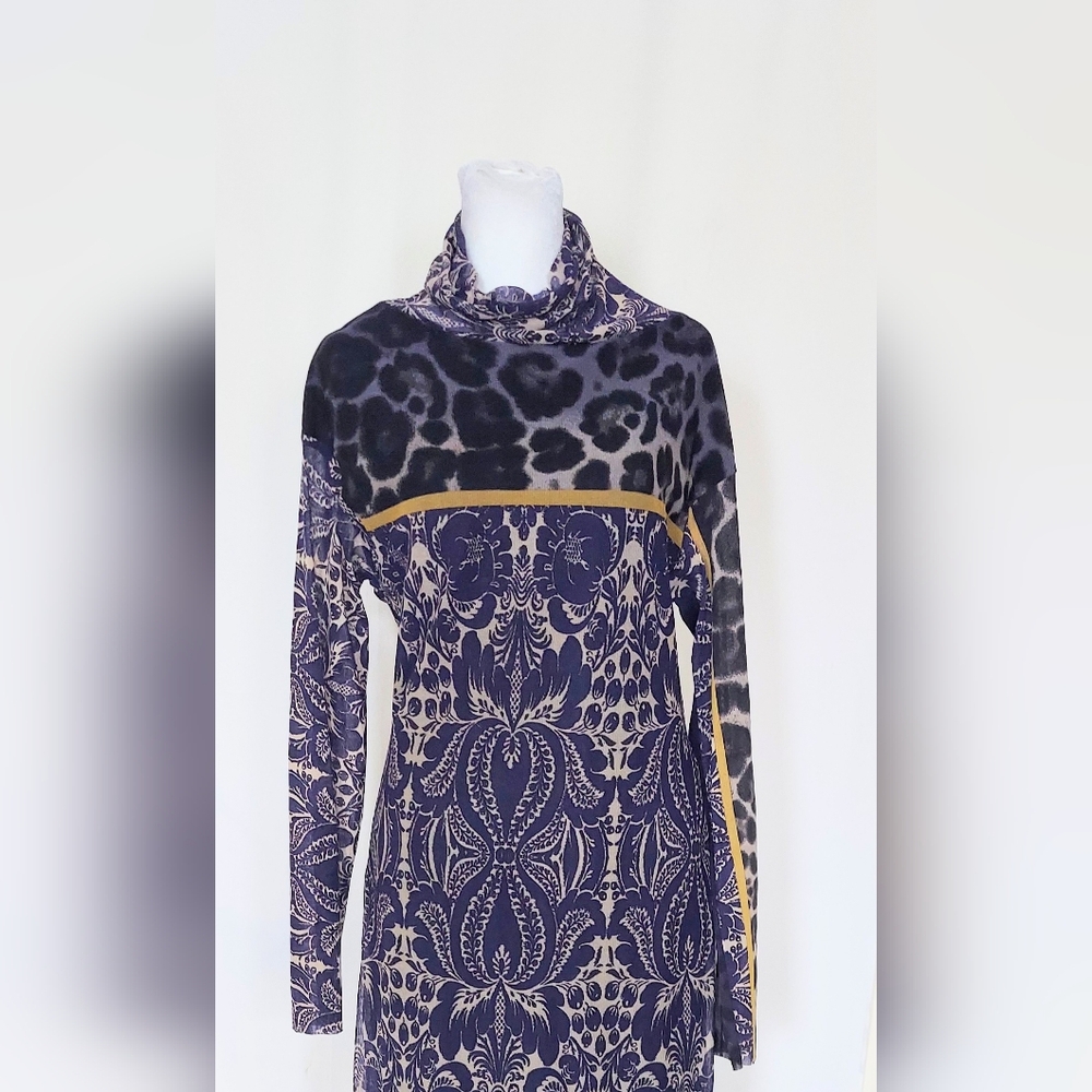 Petit Pois by Viviana G Long Sleeve Maxi Dress Size Medium Blue Gold - Picture 2 of 10